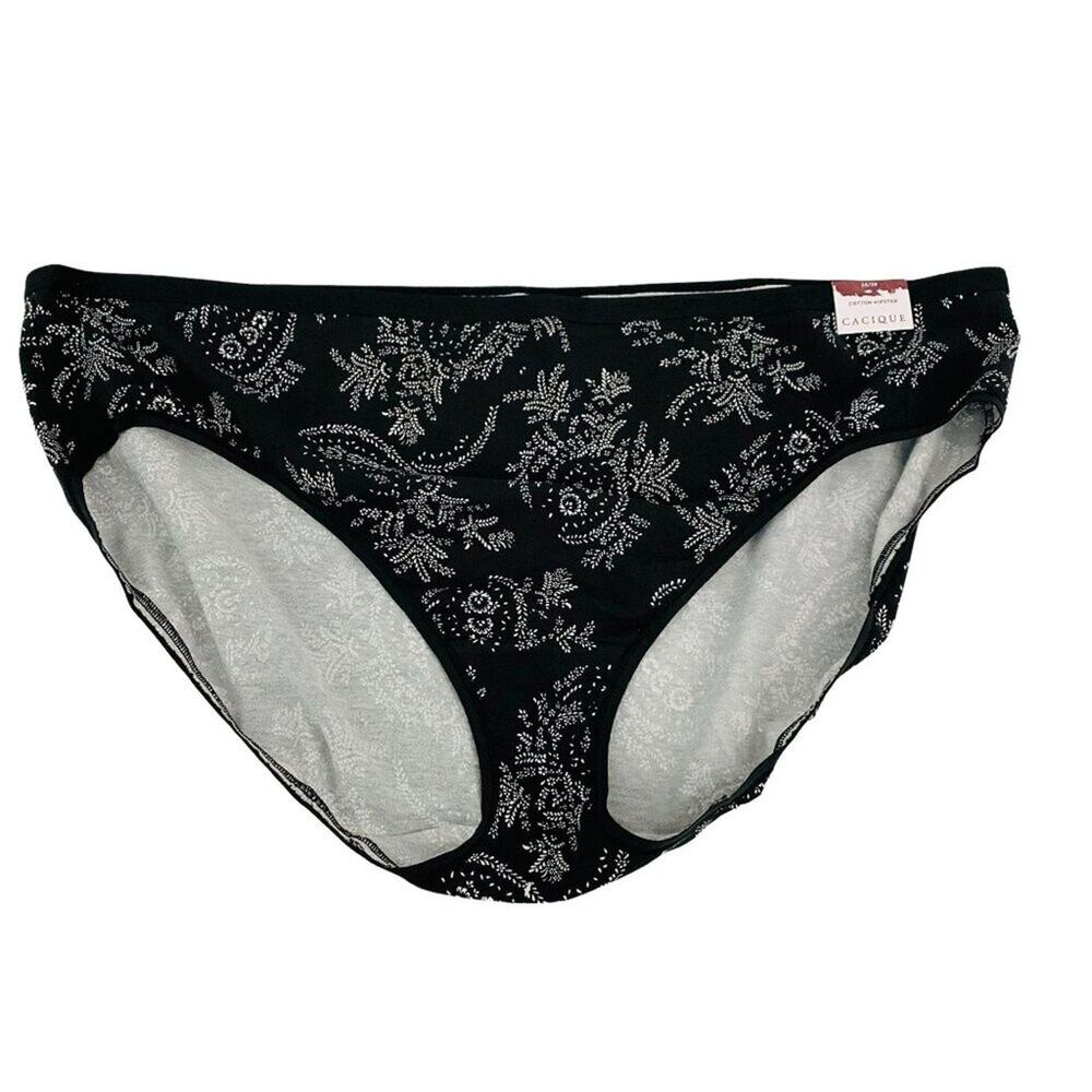Lane Bryant Cacique Cotton Hipster Panty Black White Floral Womens 26/28